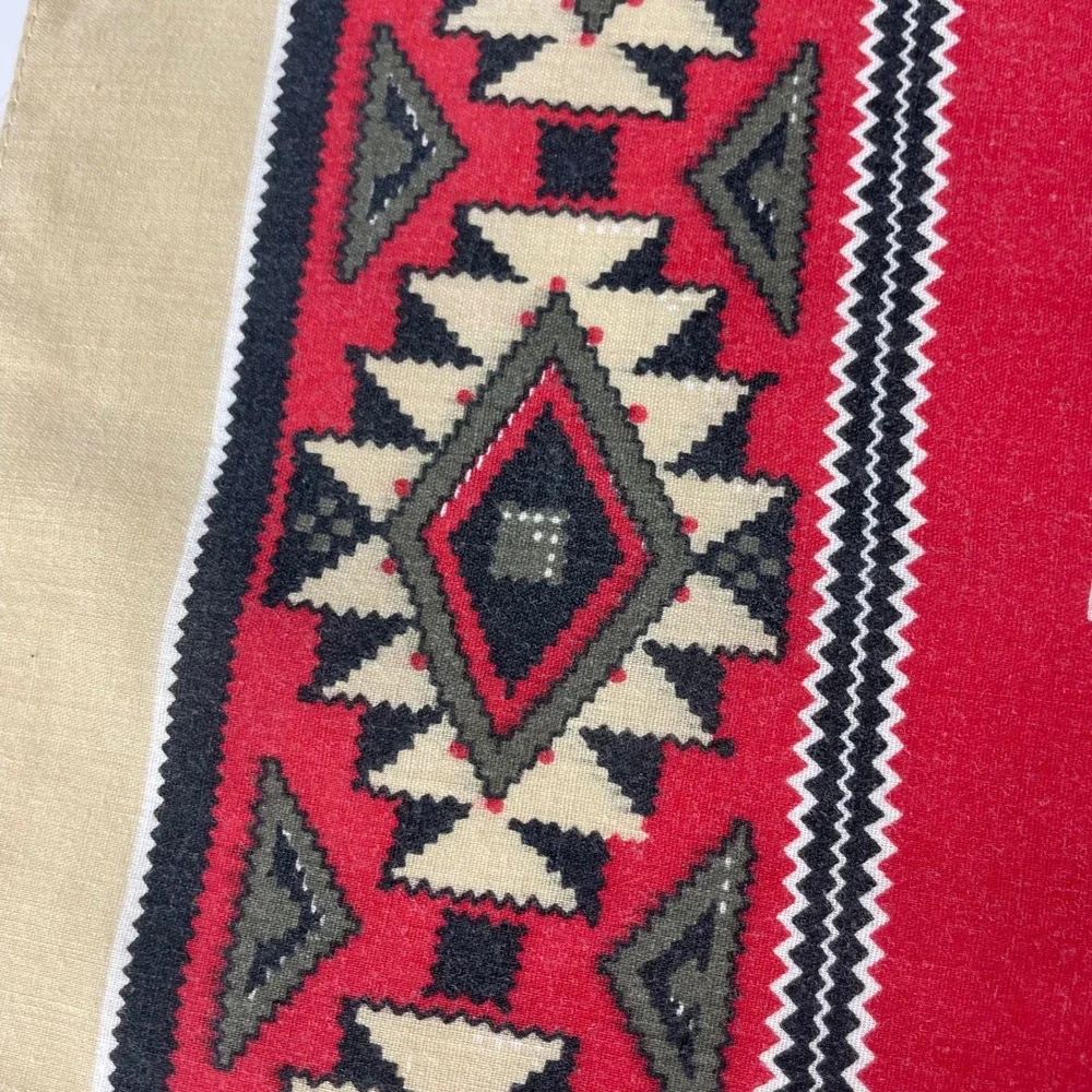 Vintage Southwestern Bandana Square Scarf Unisex Men Women Cream Red Retro Red